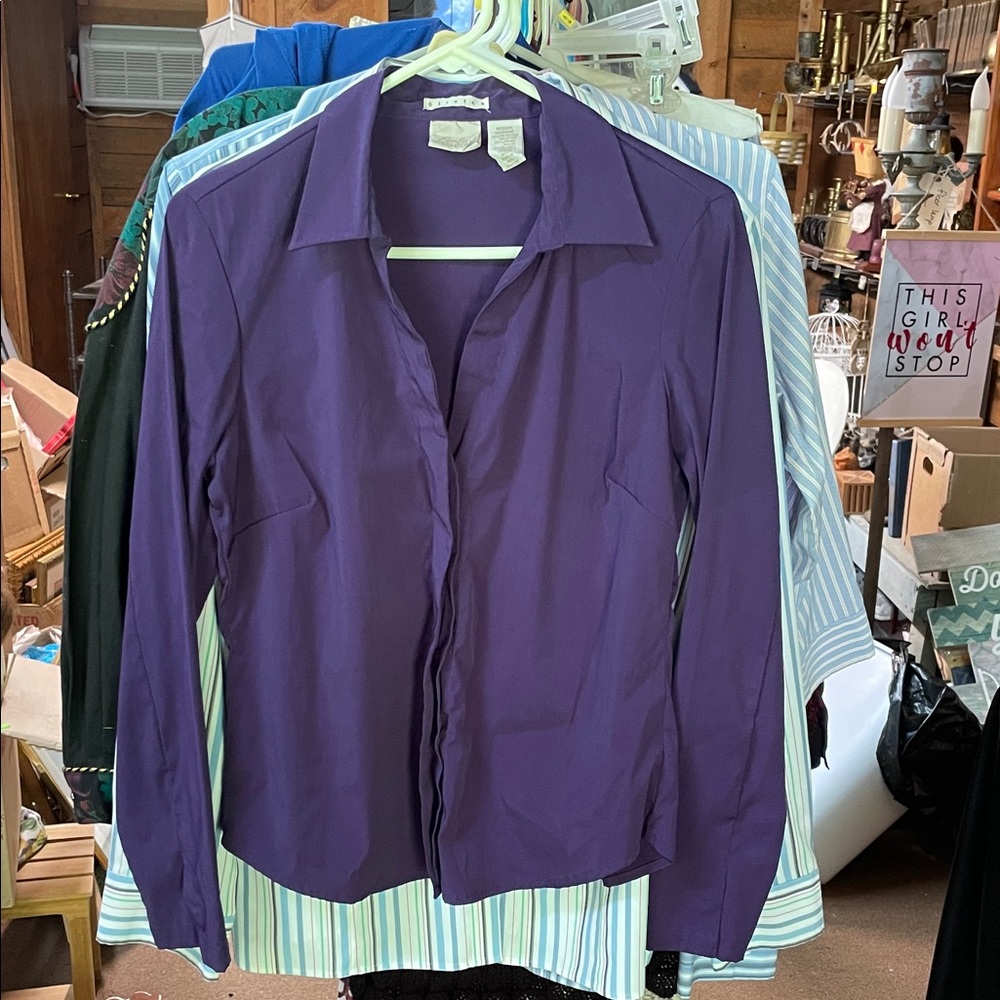 Fiorlini International Women's Purple Stretch Button Down Shirt M